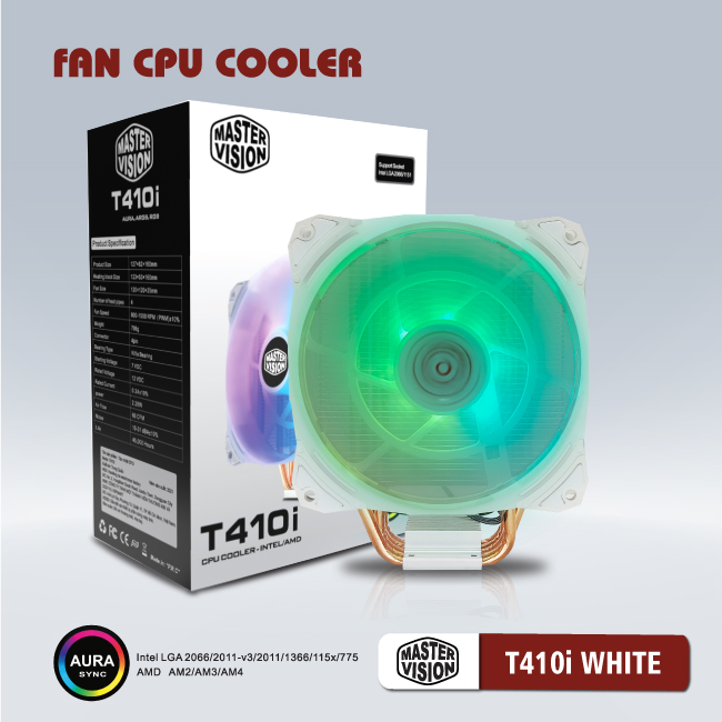 Quạt tản nhiệt VSP Fan LED ARGB T410i (Tản 4U, kích thước 12cm, màu Đen và Trắng) - Hàng Chính Hãng