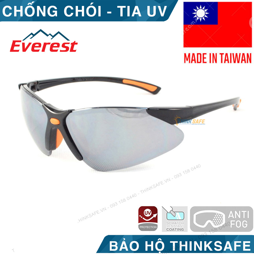 Kính bảo hộ Everest EV304 Kính chống bụi chống tia UV, mắt kính chống bám hơi nước, chống trầy xước, dùng lao động, đi xe máy - EV304 Smoke Mirror Anti Frog