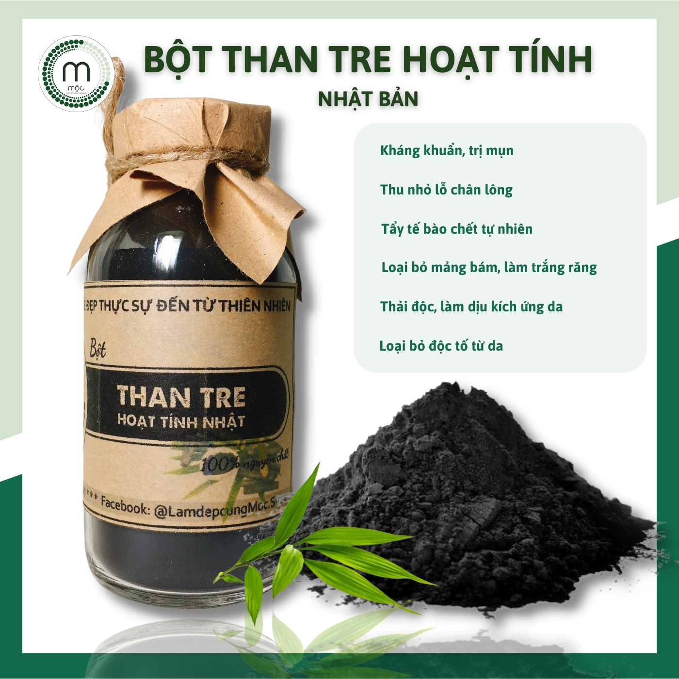 Bột Than Tre Hoạt Tính đắp mặt nguyên chất từ thiên nhiên 100ml handmade