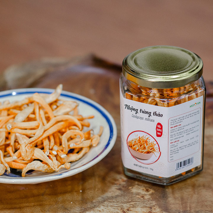Nấm nhộng trùng thảo Cordyceps militaris loại 1 sấy thăng hoa 10g, dược chất cao, đông trùng hạ thảo, vivingon, medifun