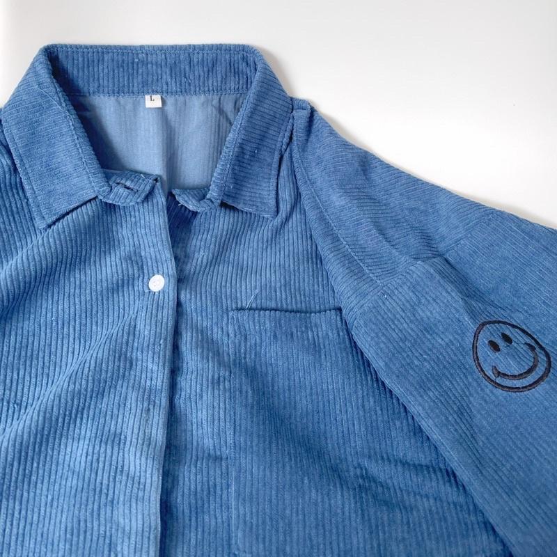 Áo sơ mi nhung gân mặt cười ảnh thật