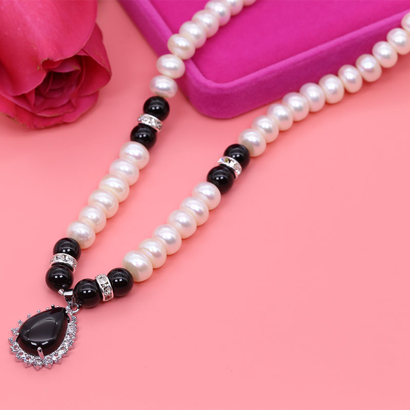 Chuỗi Ngọc Trai Mặt Đá Mã Não Đen DB-2110 Bảo Ngọc Jewelry