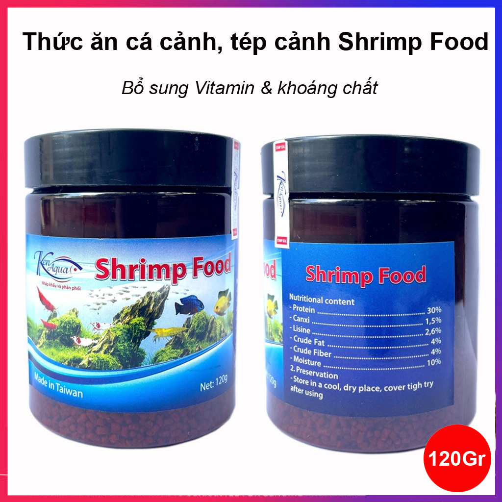 Thức ăn cho cá cảnh, tép cảnh Shrimp Food 120Gr siêu đạm, kích màu, tăng size cao câp, hiệu quả