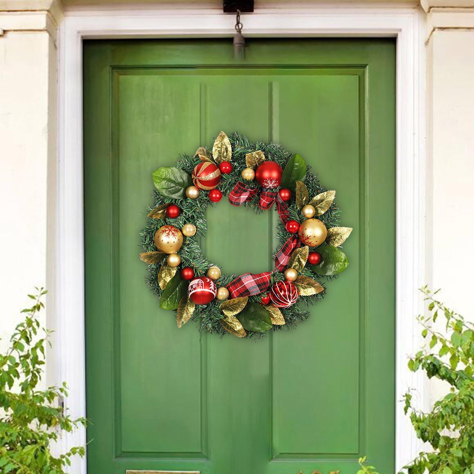 16inch Christmas Ball Wreath Shatterproof Hanging Glitter Garland Ornaments Door Wreaths for Xmas Front Yard Thanksgiving Holiday Decor