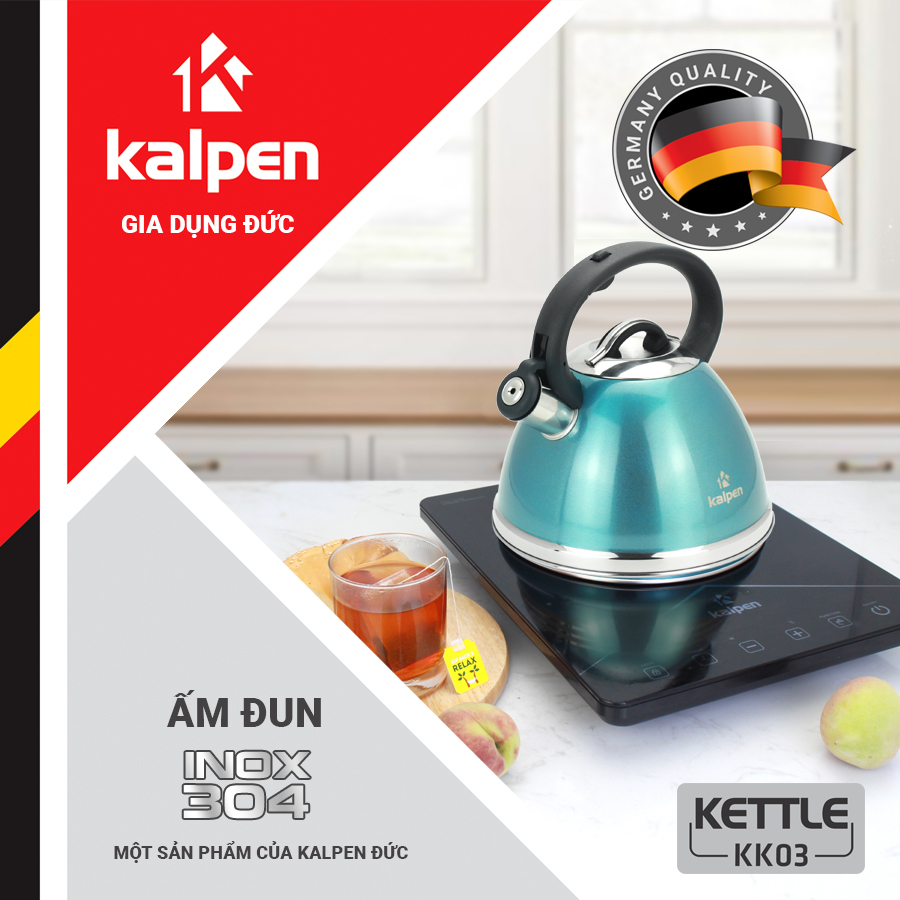 Ấm đun nước Inox 304 cao cấp Kalpen KK03 dung tích 3L dùng bếp từ chuẩn Đức - Hàng chính hãng