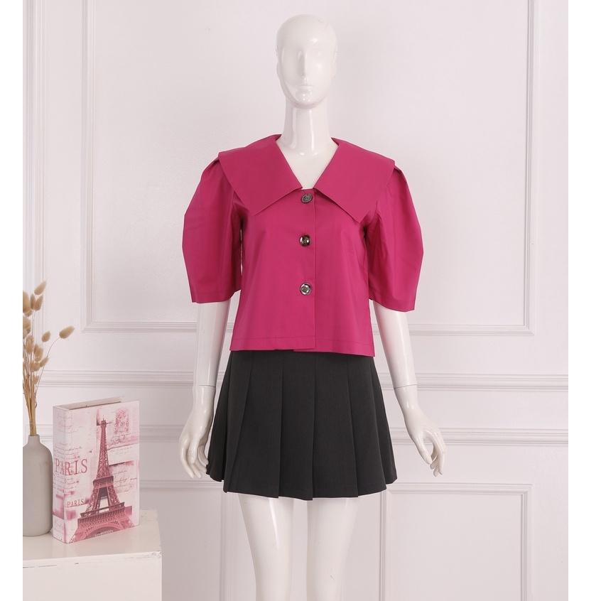 Áo sơ mi ngắn tay , vai bồng cổ sơ mi bản to , dáng lửng phong cách công sở , màu hottrend thiết kế TK FASHION - SMKA292