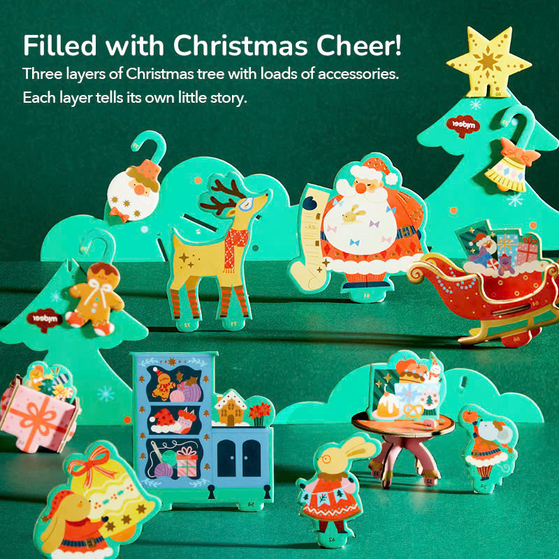 Đồ chơi Xếp Hình Cây Thông Noel Kèm Hộp Nhạc và Đèn Giáng Sinh Mideer Christmas Rotating Music 3D Puzzle 3+