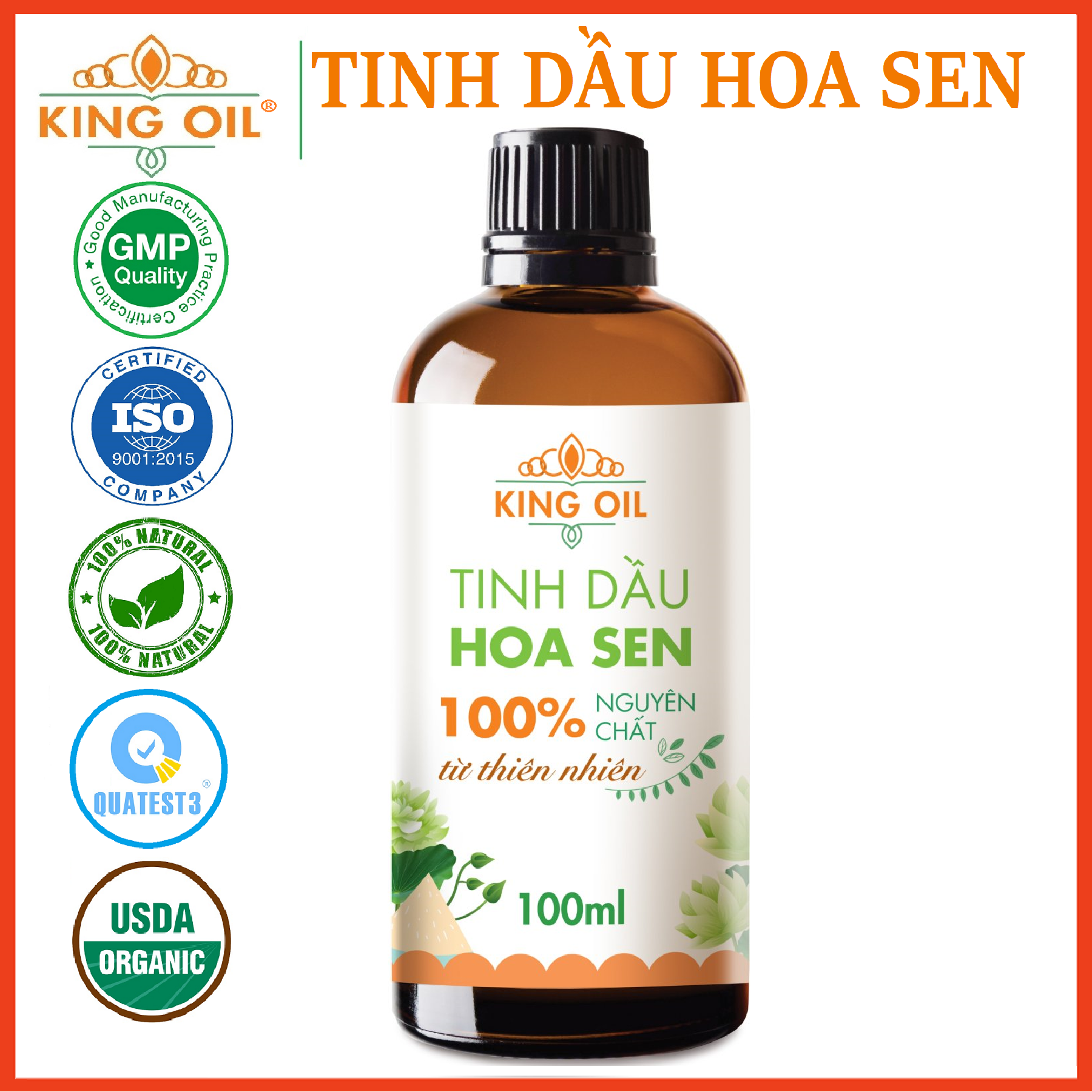 Tinh dầu Hoa Sen nguyên chất từ thiên nhiên, xông phòng, khử mùi, đuổi muỗi, thơm phòng - KingOil