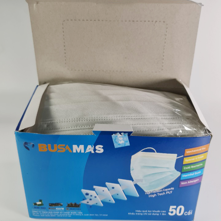 Khẩu Trang Y Tế 4 Lớp Busamas - Màu Trắng - Hộp 50 Cái- Hàng Xuất Khẩu Dư