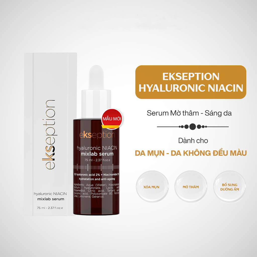 Serum dưỡng ẩm sáng da giảm mụn Eksep tion Hyalu ronic Nia cin 75ml chứa 5% Nia cina mide