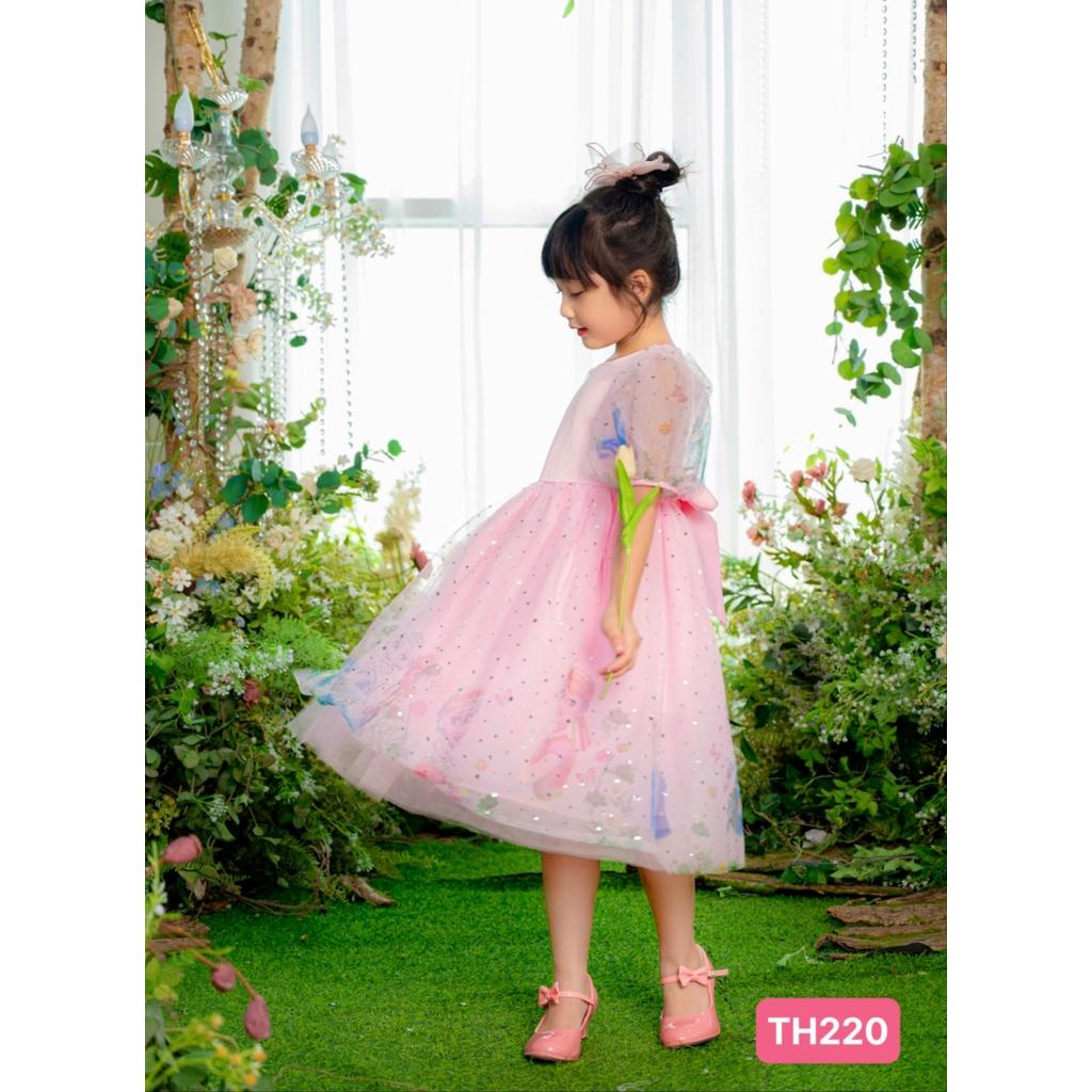 Đầm voan công chúa cho bé gái dự tiệc đẹp hình Elsa size 12-30kg hàng thiết kế cao cấp kèm kẹp tóc