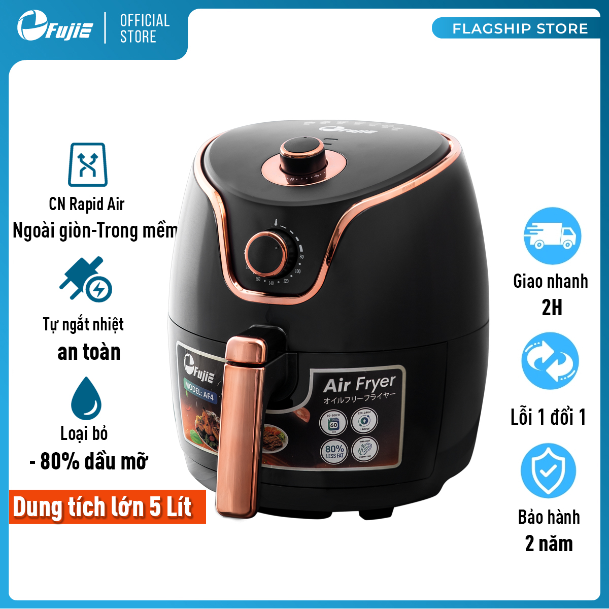 Nồi chiên không dầu 5 Lít nhập khẩu CN Nhật Bản FujiE AF4 - Hàng chính hãng