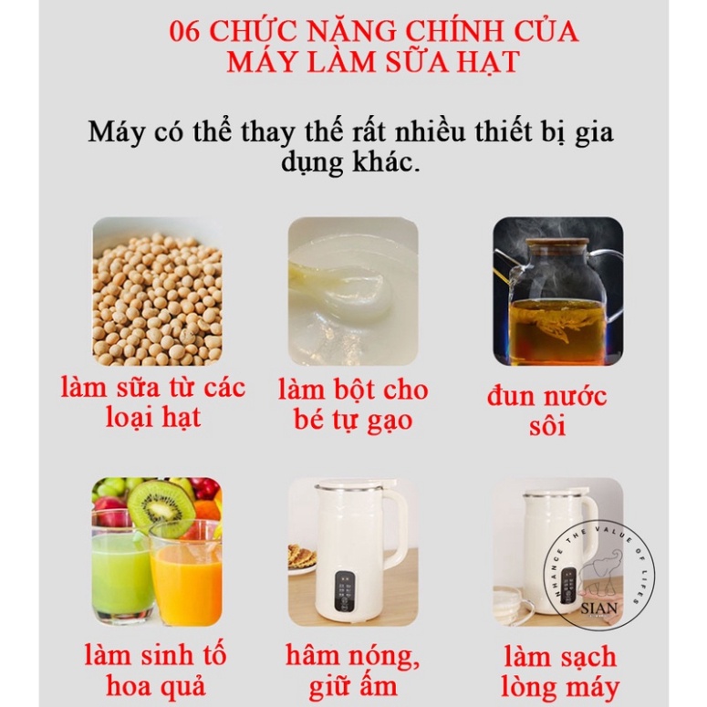 Máy làm sữa hạt thế hệ mới, dung tích 800ml đủ cho 1-3 người, máy nấu sữa hạt đậu nành, nấu cháo cho bé, máy xay hạt đa năng