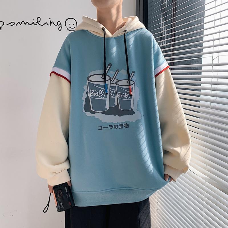 Áo Hoodie Giả Hai Lớp Dáng Rộng Phong Cách Hàn Quốc Thời Trang Xuân Thu Cho Nam