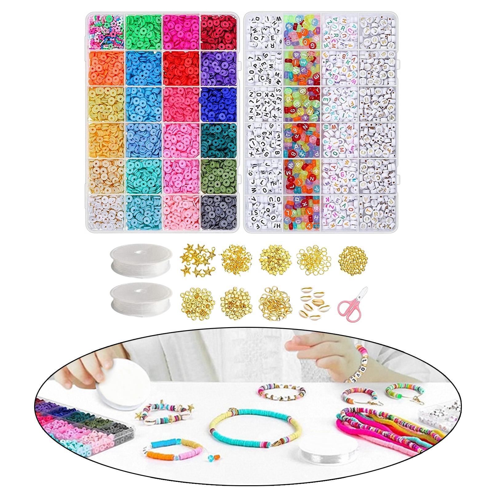 Polymer Clay Beads Set DIY Craft Decoration Handicrafts with Lobster Claw Clasps Disc/Flat Round Beads Beading for Loose Beads Bracelet