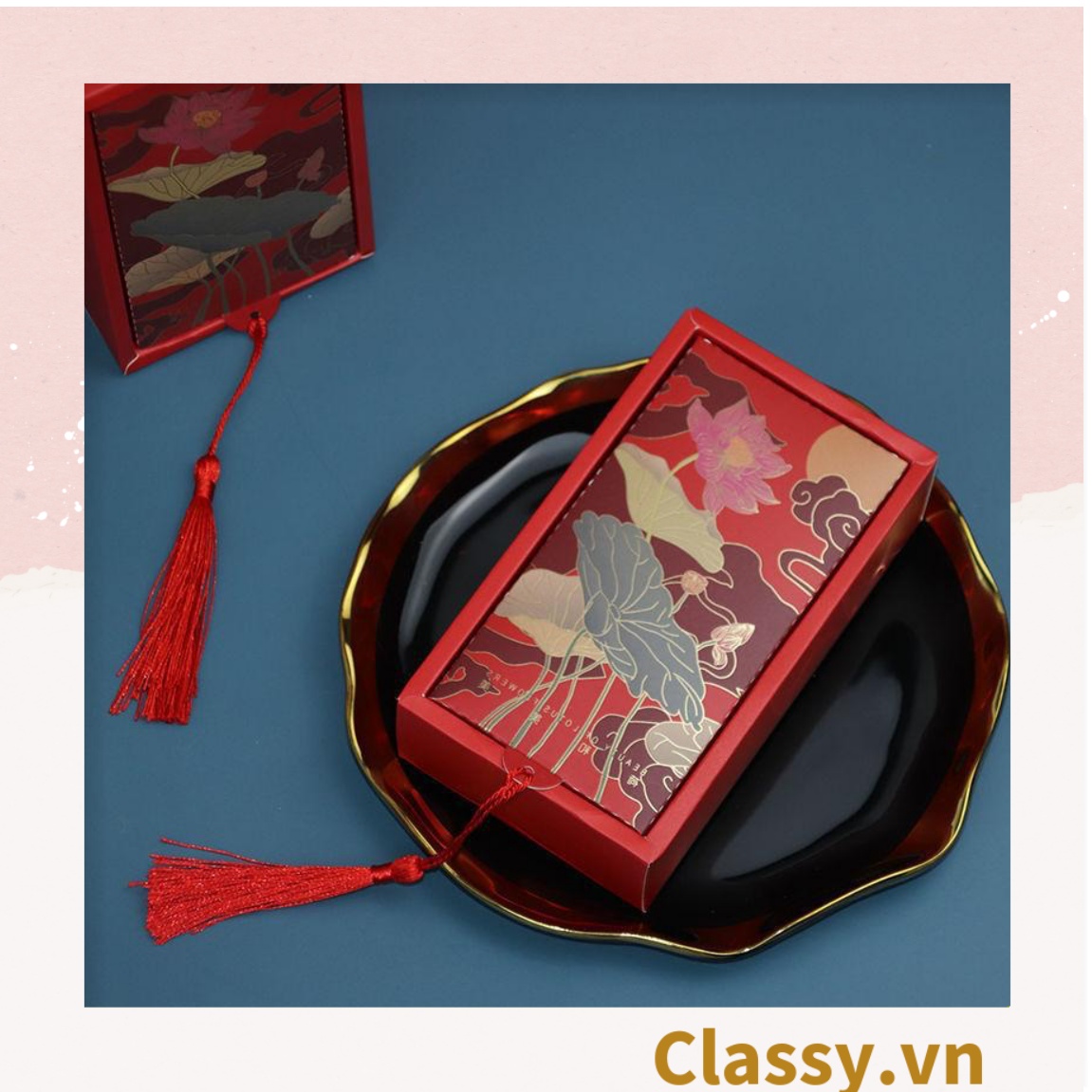 Q904 - - Hộp giấy cổ điển bằng giấy tự gấp đựng quà tặng kèm ruy băng