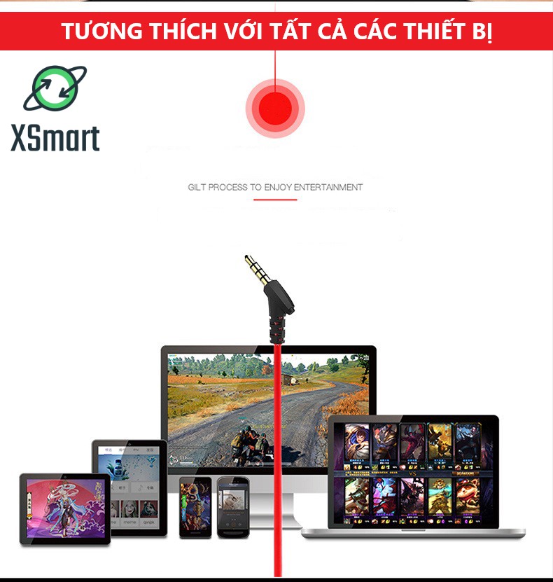 Tai Nghe Nhét Tai Chống Ồn Gaming XSmart G10 Cao Cấp Siêu Ngầu Dùng Cho Cả Máy Tính, Điện Thoại, Có Mic Rời, Tặng Bộ Phụ Kiện - Hàng Chính Hãng