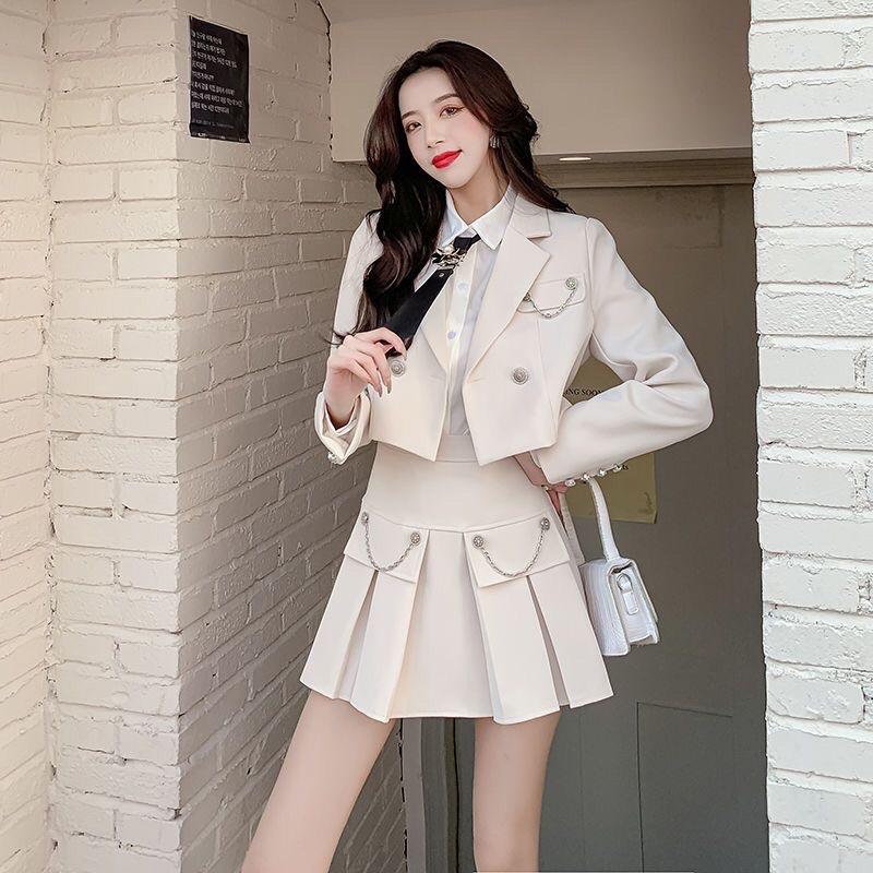 Set đồ Áo Blazer nữ +chân váy xoè xếp ly phong cách hàn quốc mẫu mới đẹp mã RB01