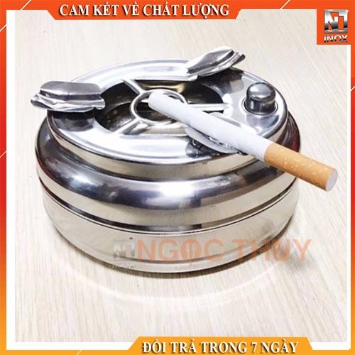 Gạt tàn thuốc inox 2 ngăn có nút bấm