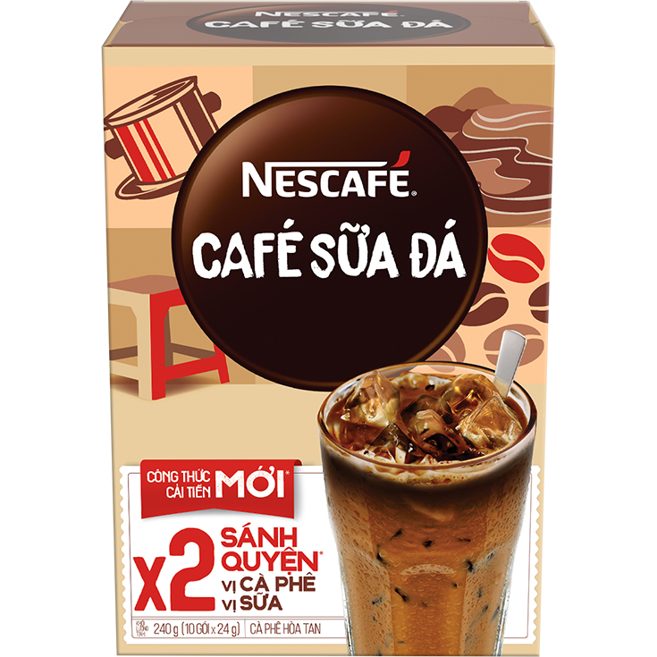 Combo 3 hộp cà phê hòa tan Nescafé cà phê sữa đá (Hộp 10 gói x 24g) - [Tặng 1 ly 2 lớp tiện lợi]