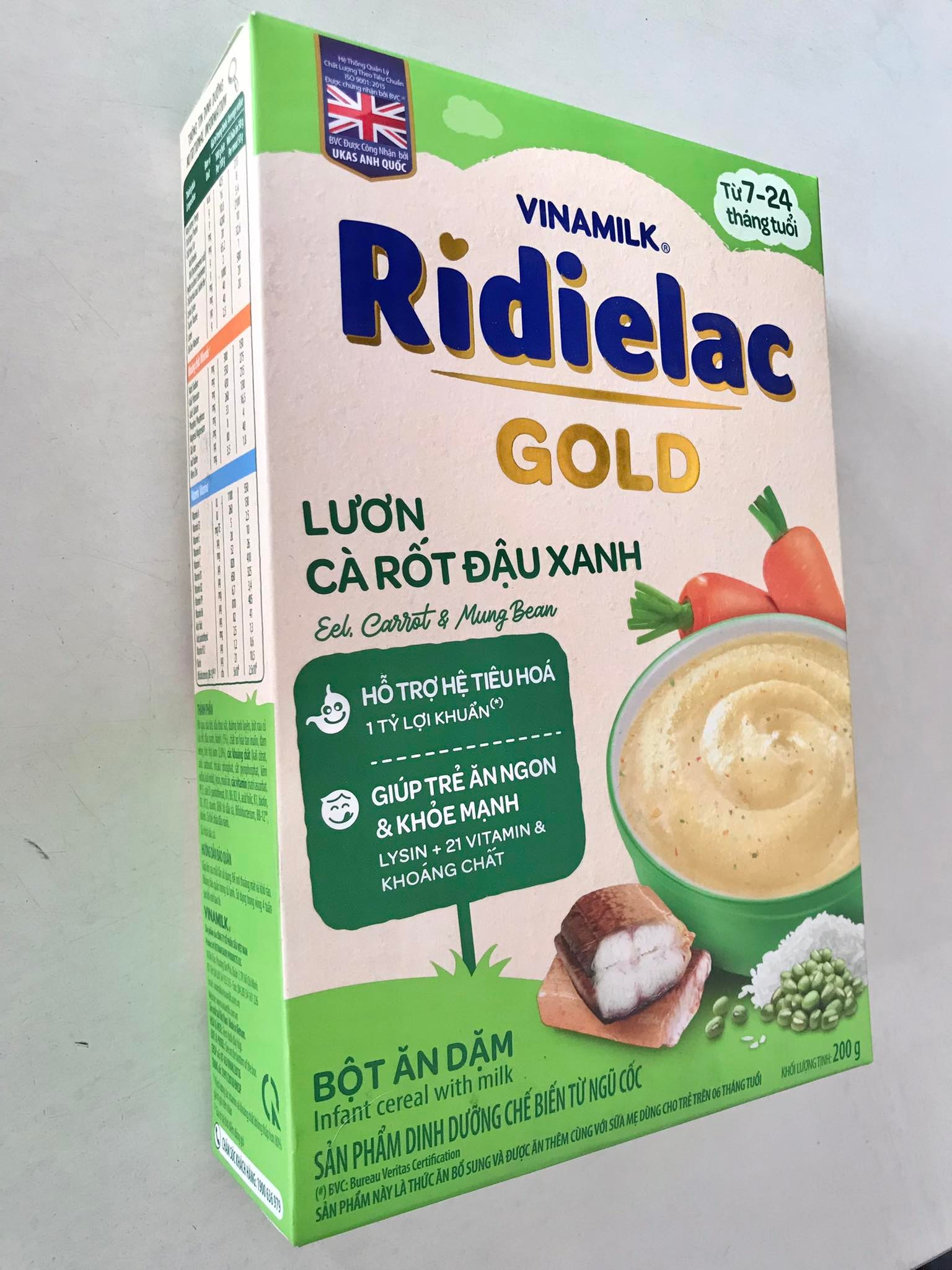 Bộ 2 Bột Ăn Dặm Vinamilk Ridielac Lươn Cà Rốt Đậu Xanh