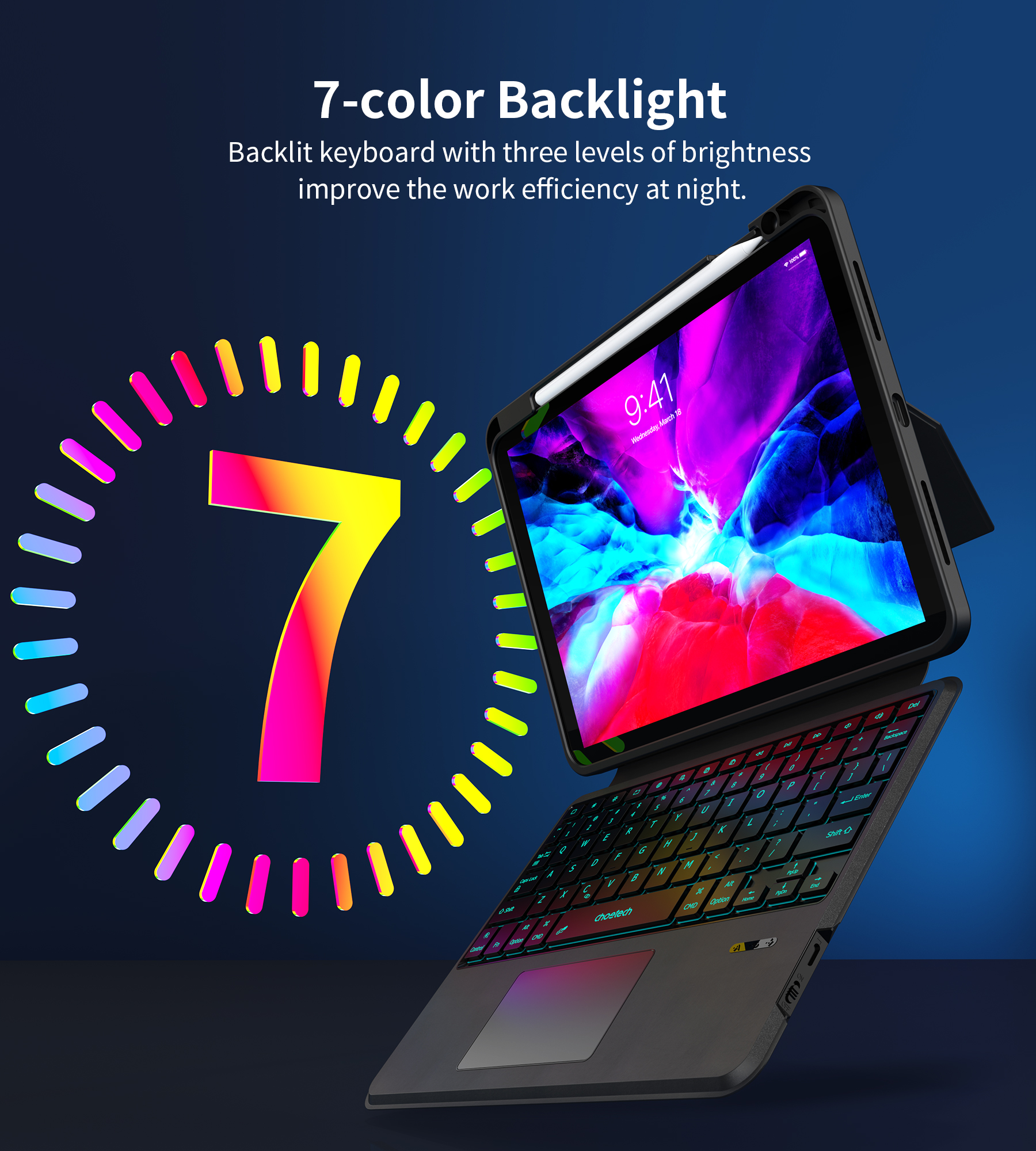 Bao da bàn phím Choetech BH-018 Touchpad có đèn LED và có thể tháo rời dành cho Ipad 10.9/ 11inch (Hàng chính hãng)