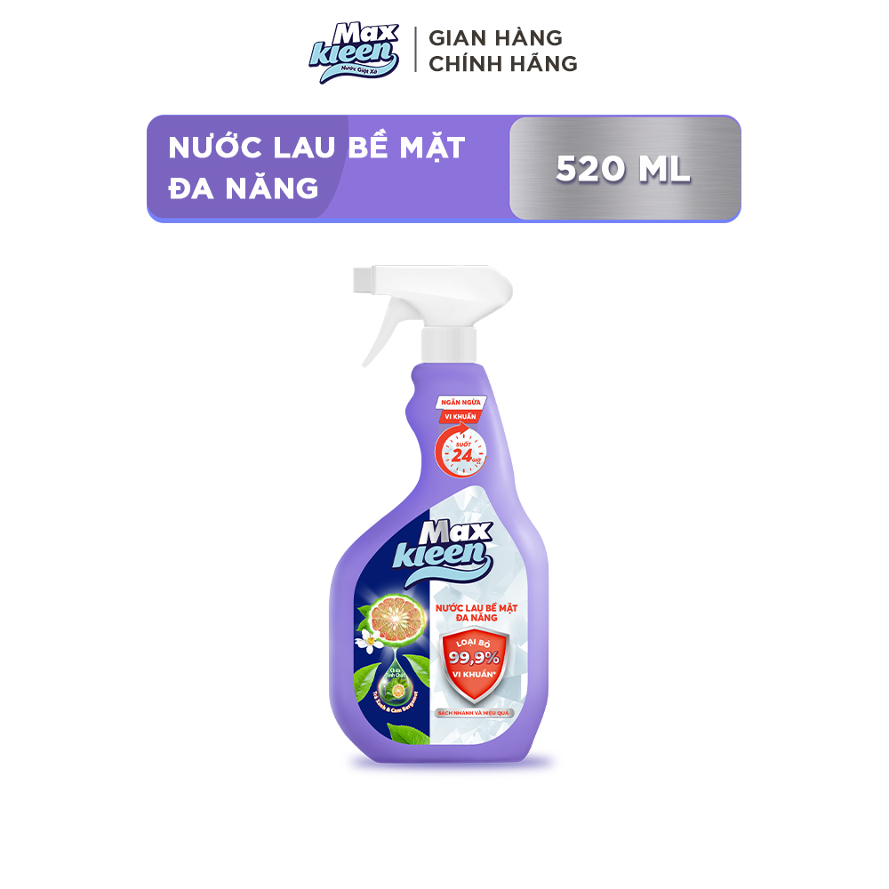 Nước Lau Bề Mặt Đa Năng MaxKleen Loại Bỏ 99.9% Vi Khuẩn Hương Trà Xanh &amp; Cam Bergamot 520ml