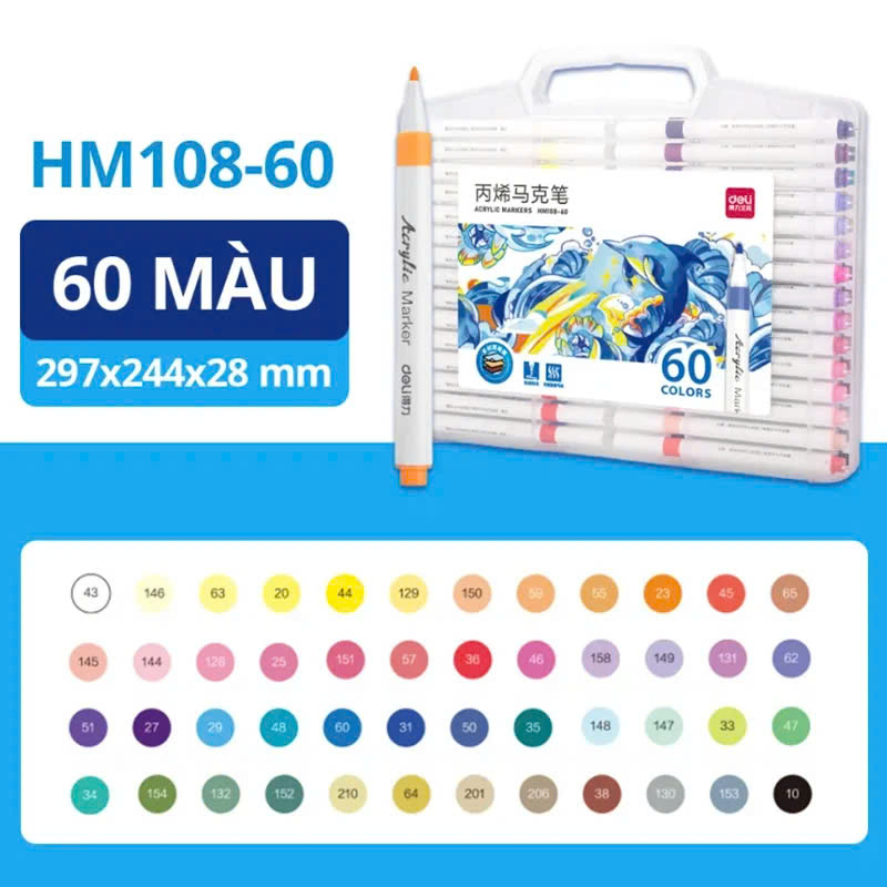 Hộp 60 Bút Lông Màu Acrylic Markers - Deli HM108