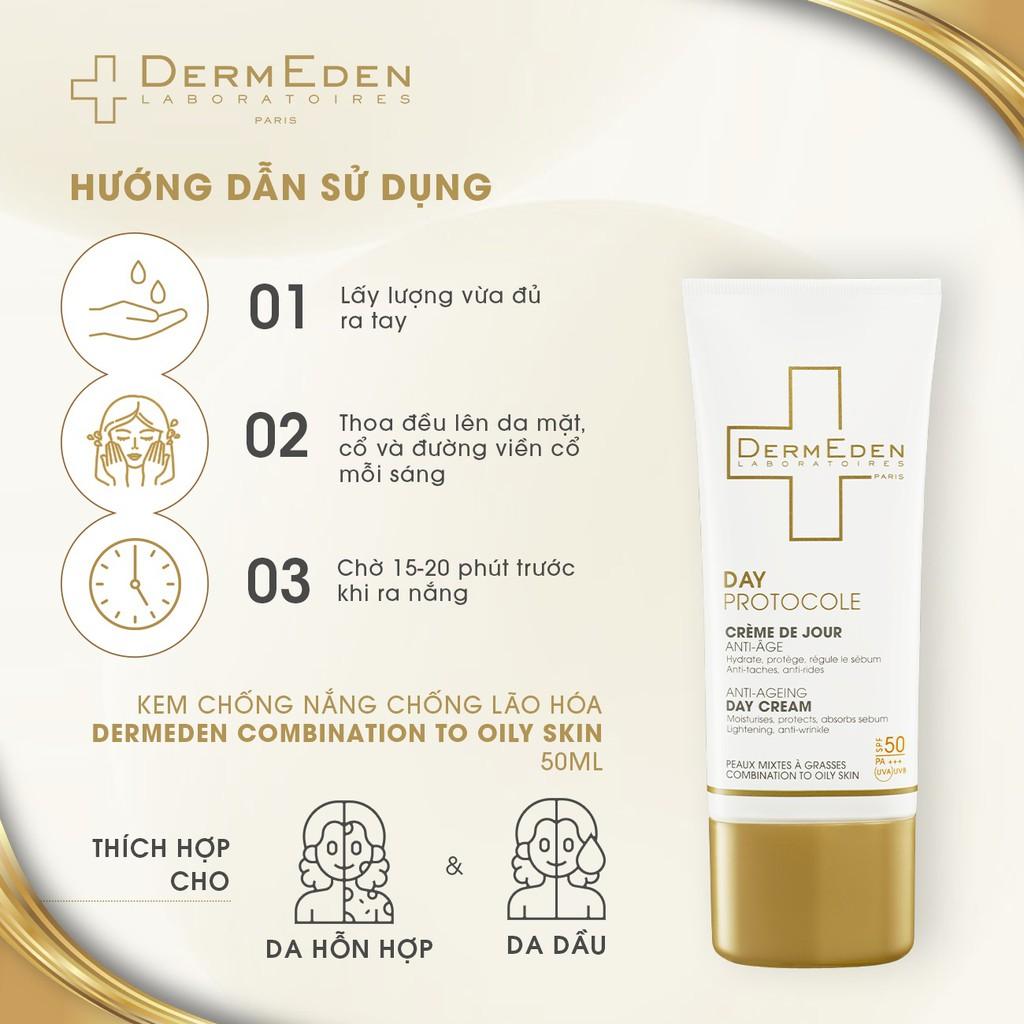 Kem dưỡng da ban ngày cho da dầu DERMEDEN 3 trong 1 chống lão hóa, dưỡng ẩm và chống nắng SPF50 PA+++ 50ML