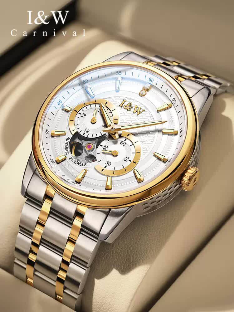 Đồng hồ nam chính hãng IW CARNIVAL IW627G-1 Kính sapphire ,chống xước ,Chống nước 30m ,Bảo hành 24 tháng,Máy cơ ,dây kim loại thép không gỉ 316L, thiết kế đơn giản dễ đeo