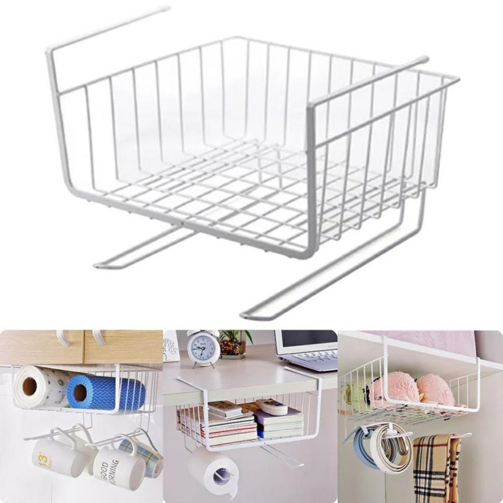 Kệ thép đen cài gầm bàn, gầm tủ thông minh
