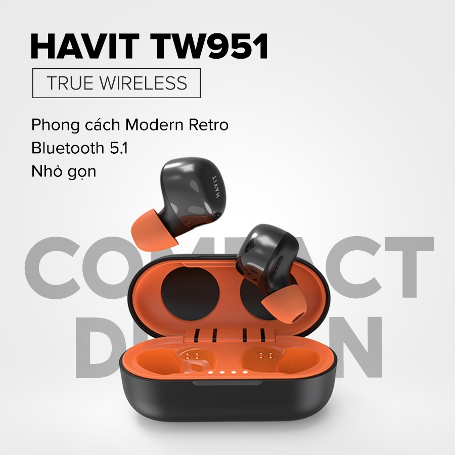 Tai Nghe True Wireless HAVIT TW951, Bluetooth 5.1, Điều Khiển Cảm Ứng, Nghe Đến 15H - Hàng Chính Hãng