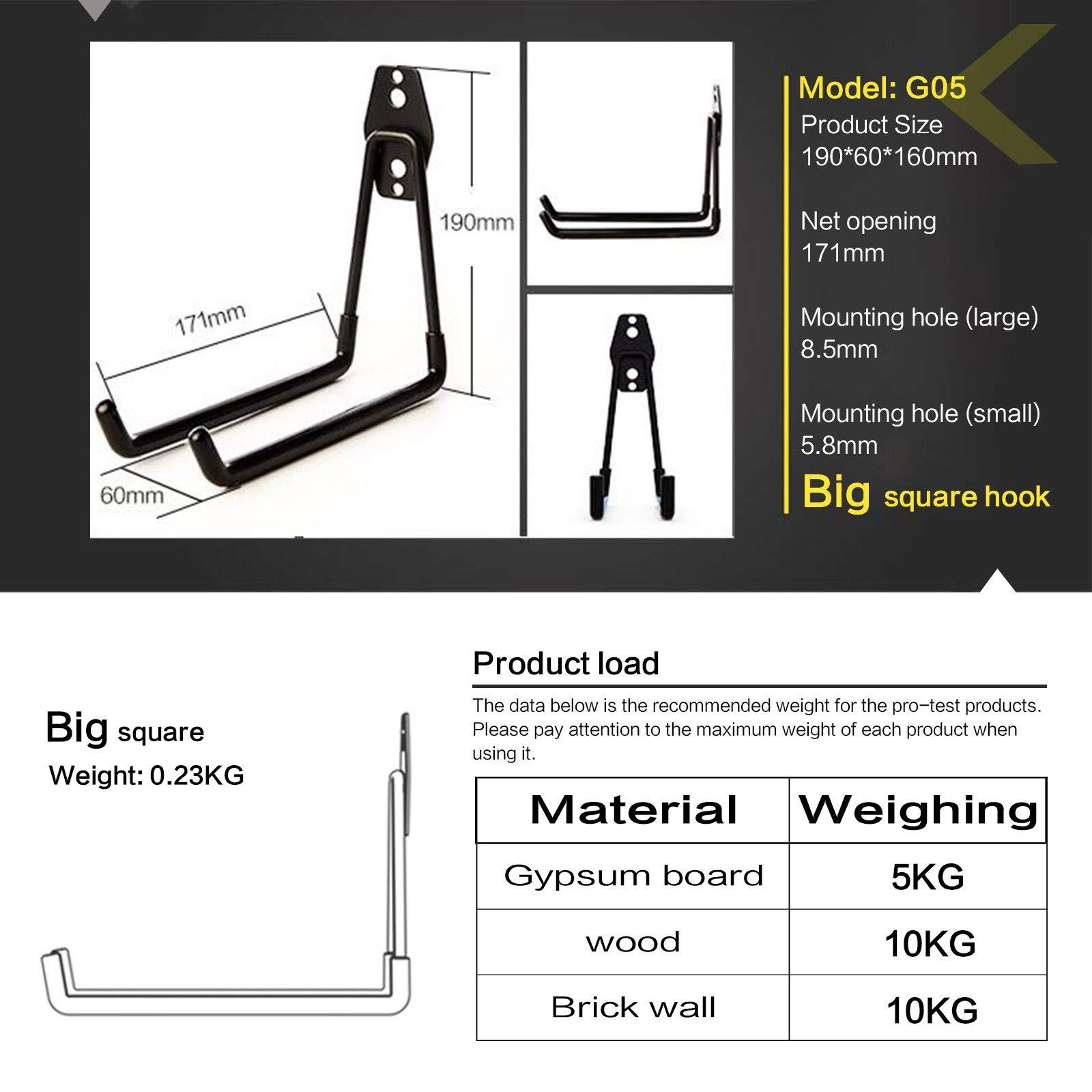 Móc lưu trữ nhà để xe bằng thép 2PCS, Công cụ lưu trữ móc nhà để xe với hỗ trợ bằng tay Hỗ trợ nặng nề để treo thang/xe đạp/dụng cụ làm vườn/dây thừng