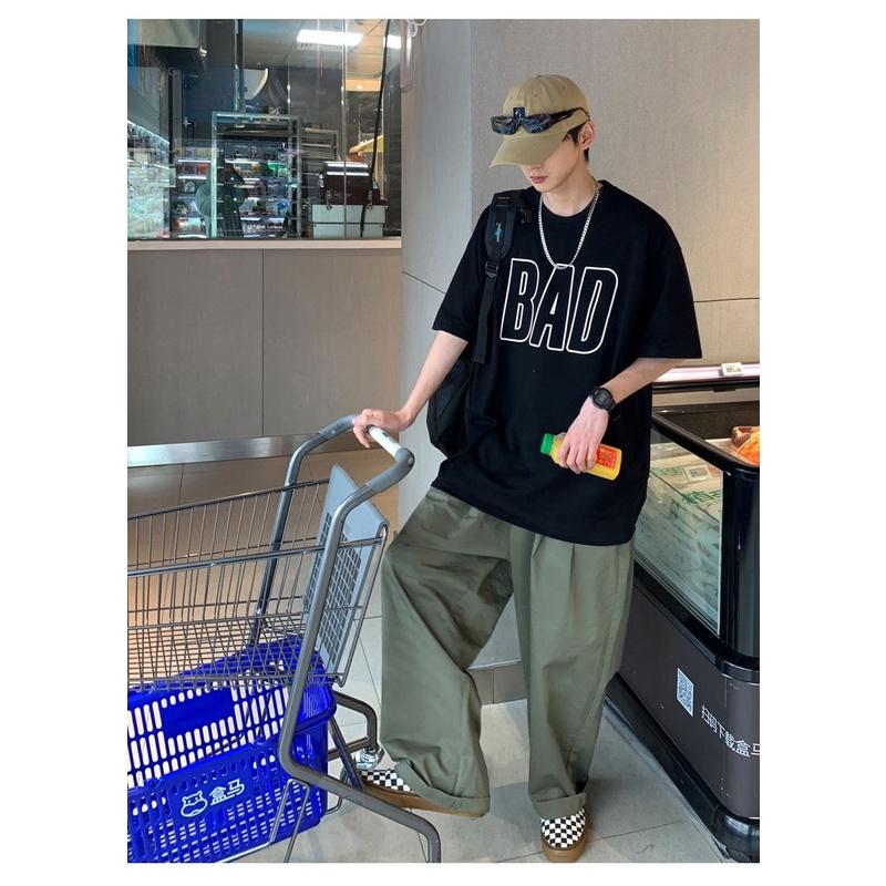 Áo thun tay lỡ BAD trước ngực dáng rộng unisex