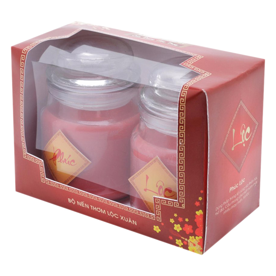 Bộ Nến Thơm Lộc Xuân Chữ Phúc - Lộc Quang Minh Candle D6H9 - Đỏ