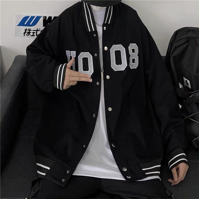 Áo khoác bomber unisex, Áo khoác nam nữ form dáng rộng bóng chày Hàn Quốc H08