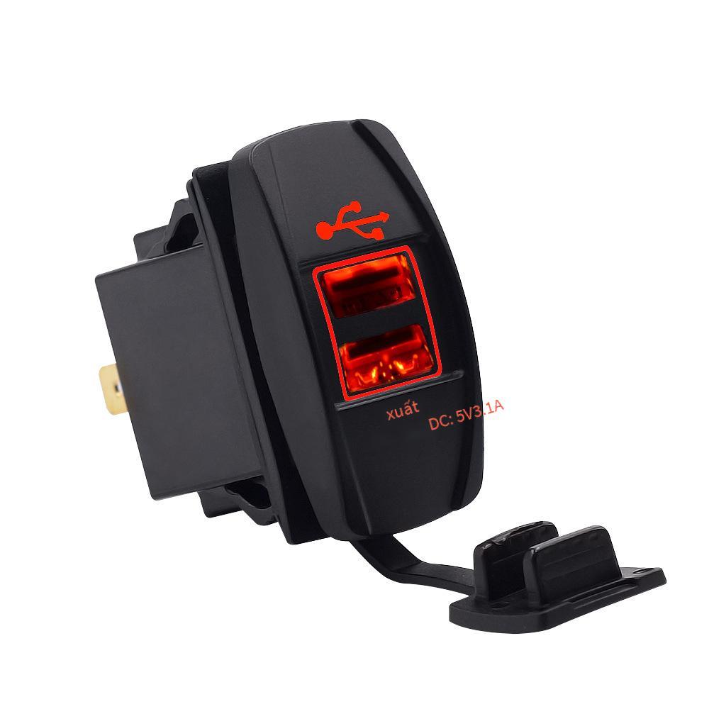 Đảm Bảo Chất Lượng Xe Ô Tô Xe Máy Đa Năng Loại Tàu Dual USB Sạc Xe Hơi Sạc Điện Thoại Đổi Chống Thấm Nước Xanh Dương Đèn LED 12-24V