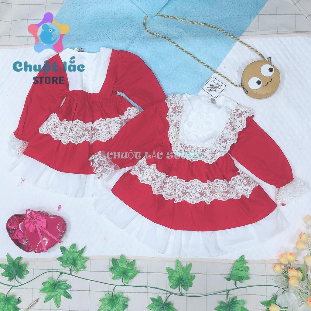 Đầm váy công chúa bé gái dài tay chất kate lụa phối ren màu đỏ cho bé từ 10kg đến 22kg