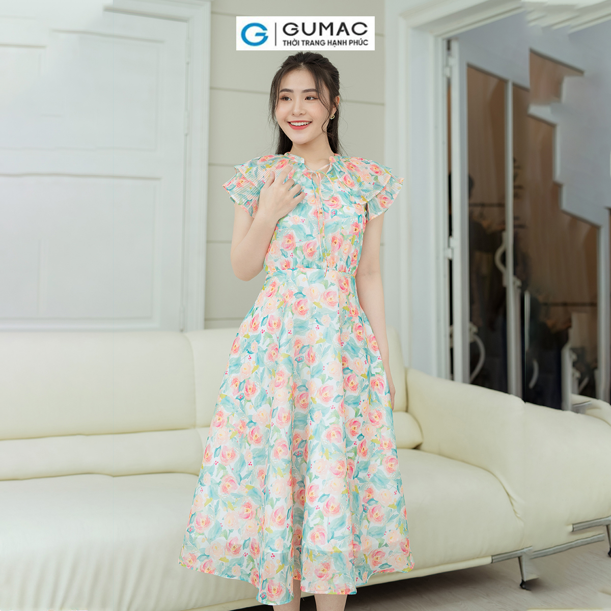 Đầm xòe phối dập ly GUMAC DD08060