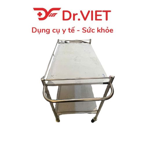 Xe đẩy Inox Drviet - 50x80 -2 tầng - Không Hộc - Có tay đẩy - Có vòng xô rác