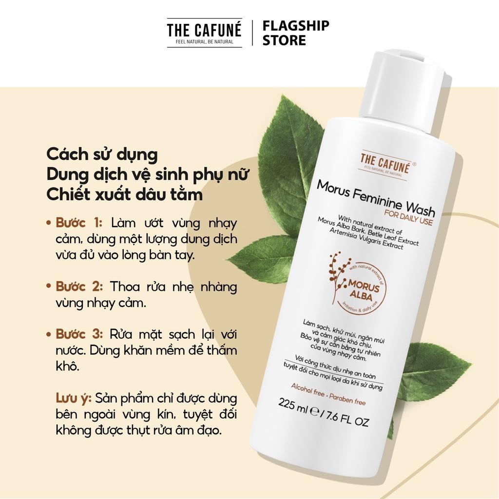 Dung Dịch Vệ Sinh Phụ Nữ Morus Feminine Wash The Cafuné, Chiết Xuất Dâu Tằm, Dưỡng Ẩm, Ngăn Mùi, Ngừa Khuẩn 225ml