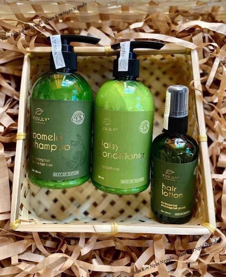 Combo tinh dầu dưỡng tóc ,dầu gội bưởi, dầu xả hoa cúc phục hồi tóc hư tổn suôn mượt tóc Vi Jully