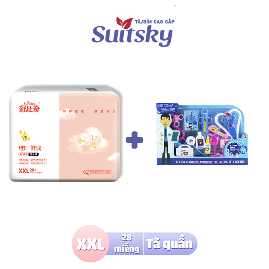 [Tặng bồ đồ chơi Bác sĩ - giao màu ngẫu nhiên] Tã Quần Suitsky Vitamin E nội địa Trung size XXL28 cho bé từ 15KG (28 miếng)