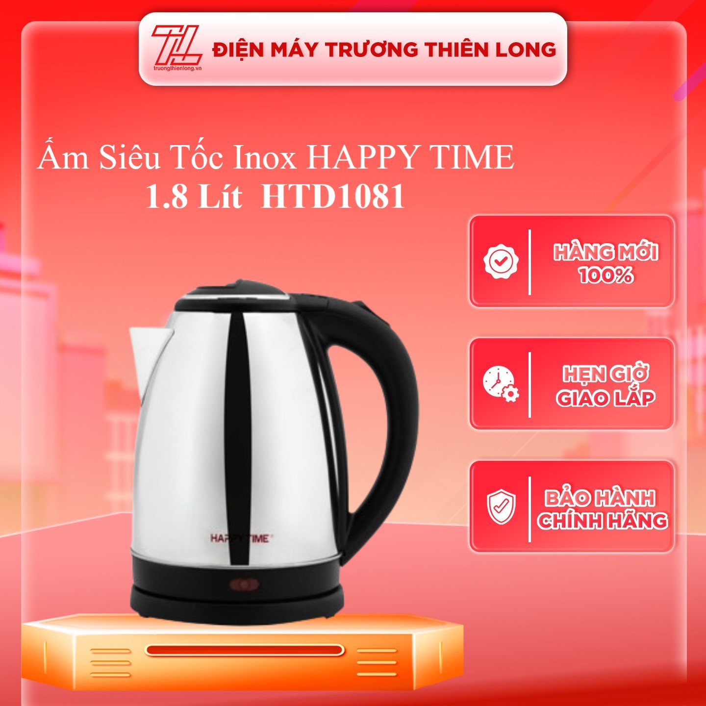 ẤM SIÊU TỐC INOX 1.8L HAPPY TIME HTD1081 - Hàng Chính Hãng