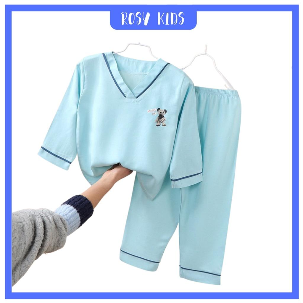 Bộ ngủ dài tay cổ chữ V cho bé, Đồ bộ Pijama In Hình Cute cho bé từ 10-28kg - ROSY KIDS