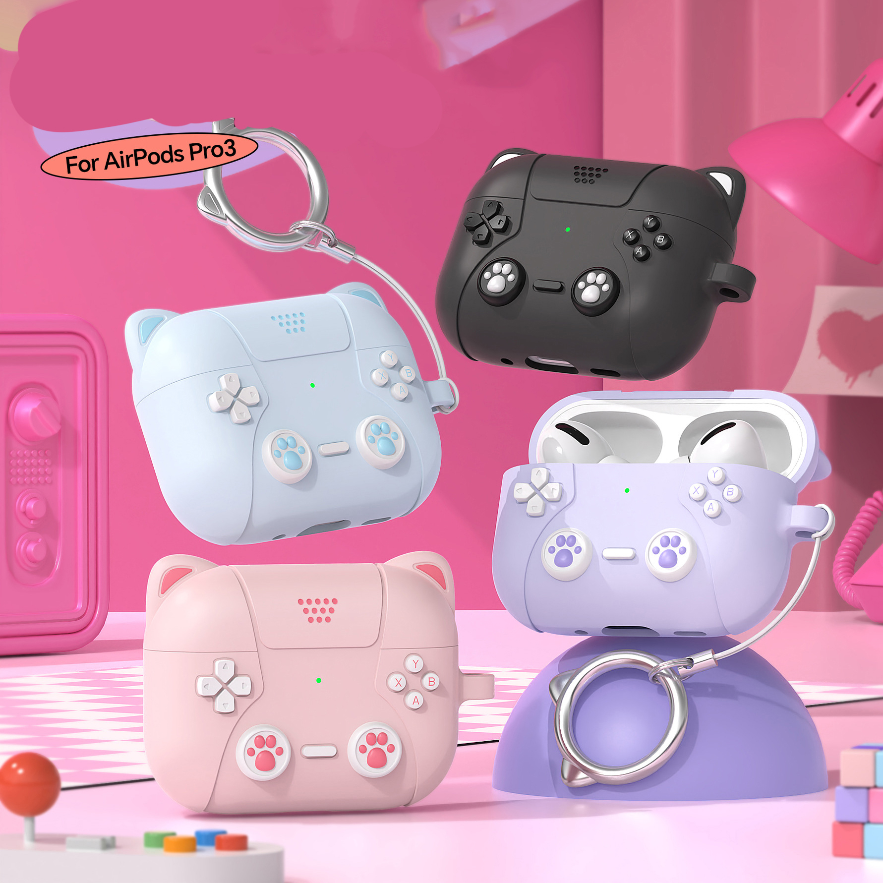 Bao Case Ốp Kiểu Tay Cầm Game Tai Mèo cho Airpods Pro 3 - Hàng Chính Hãng