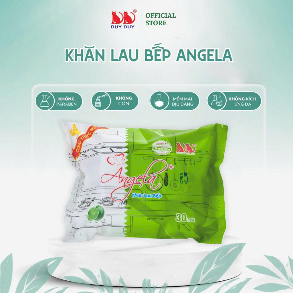 Khăn lau bếp Angela vải bi 30 tờ (24x31cm) hương chanh diệt khuẩn và khử mùi tối đa