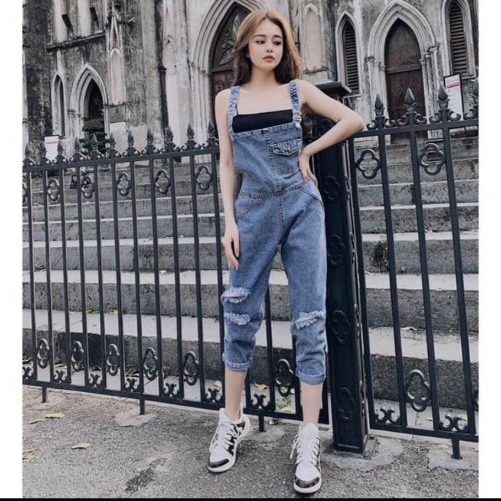Yếm jean dài nữ rách - yếm bò ulzzang phong cách hàn quốc cao cấp BEN Shop0807 htb3