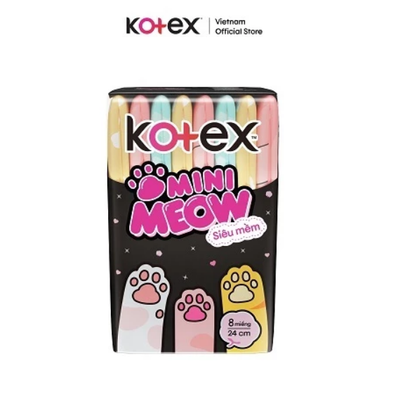 Combo 4 gói Băng Vệ Sinh Kotex Mini Meow Siêu Mềm Có Cánh 24cm 8 Miếng