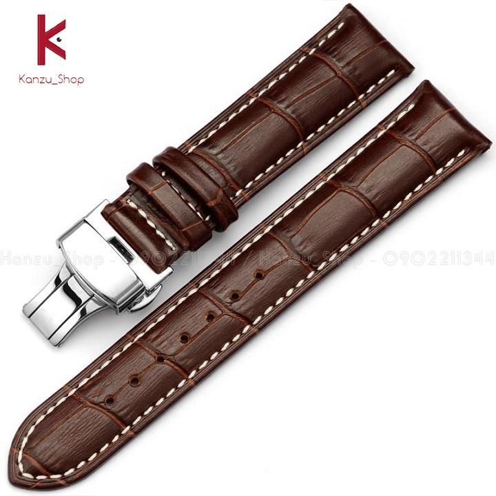 Dây Đồng Hồ Da Khóa Bướm Bạc 2 Nút Bấm - Dây Da Đồng Hồ 14mm 15mm 16mm 17mm 18mm 19mm 20mm 21mm 22mm 23mm 24mm